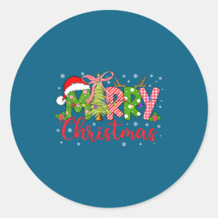 Merry Christmas Lights Santa Hat Xmas Family Match Classic Round Sticker
