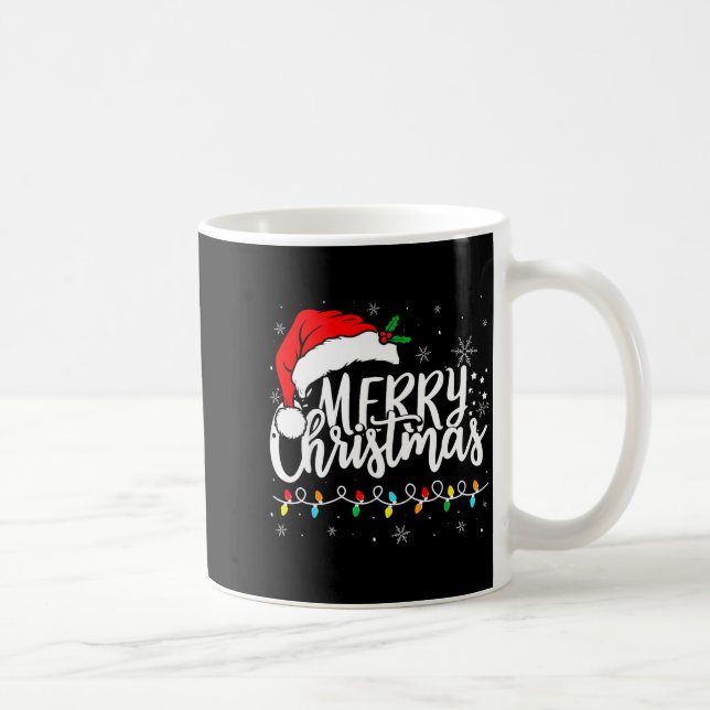 Merry Christmas Lights Santa Hat Xmas Family Match Coffee Mug (Right)