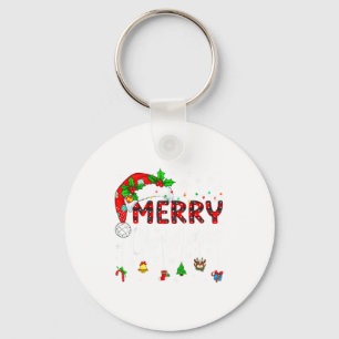 Merry Christmas Lights Santa Hat Xmas Family Match Keychain