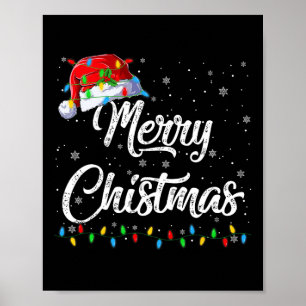 Merry Christmas Lights Santa Hat Xmas Family Men W Poster