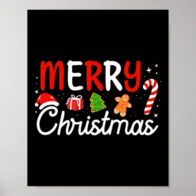 Merry Christmas Lights Santa Hat Xmas Family Men W Poster (Front)