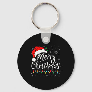 Merry Christmas Lights Santa Hat Xmas Keychain