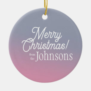 Merry Christmas Lilac Pink Ombre Ceramic Ornament