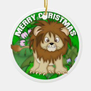 Merry Christmas Lion Ceramic Ornament