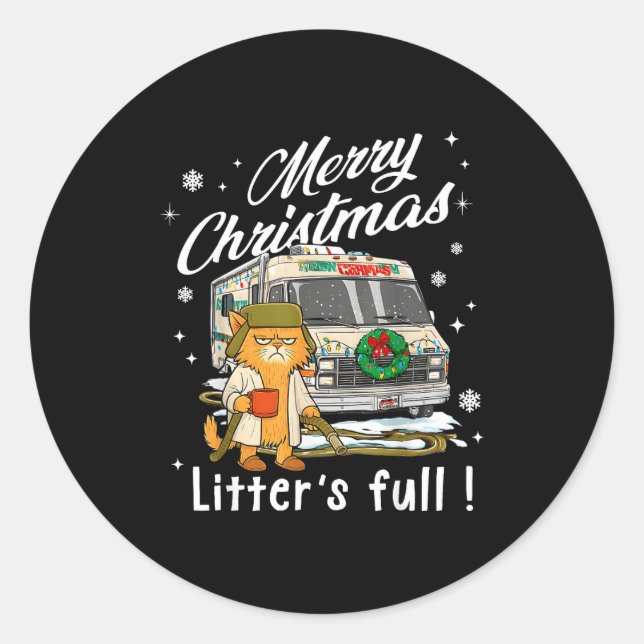 Merry Christmas Litter’s Full Funny Cat Lover Sarc Classic Round Sticker (Front)
