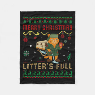 Merry Christmas Litter’s Full Funny Cat Xmas Ugly  Fleece Blanket