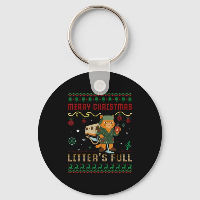 Merry Christmas Litter’s Full Funny Cat Xmas Ugly  Keychain (Front)