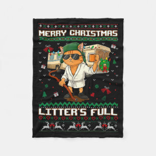 Merry Christmas Litter's Full Funny Cat Ugly Xmas  Fleece Blanket