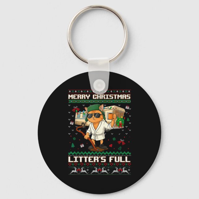 Merry Christmas Litter's Full Funny Cat Ugly Xmas  Keychain (Front)