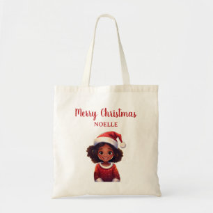 Merry Christmas! Little Black Girl Santa Hat Tote Bag