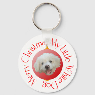 Merry Christmas Little White Dog Keychain