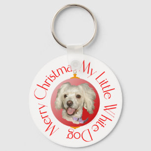 Merry Christmas Little White Dog Keychain