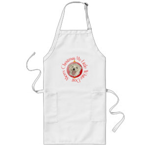 Merry Christmas Little White Dog Long Apron
