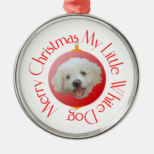 Merry Christmas Little White Dog Metal Ornament