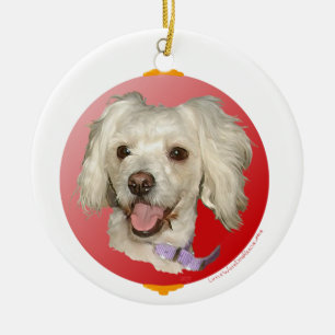 Merry Christmas Little White Dog Poodle / Bichon Ceramic Ornament