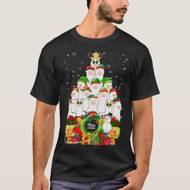 Merry Christmas Llama Alpaca Tree Xmas Llamas T-Shirt (Front)