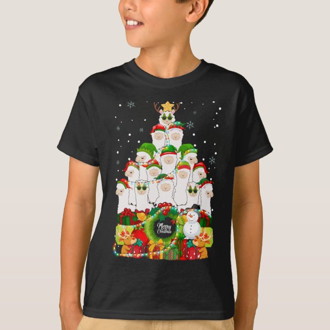 Merry Christmas Llama Alpaca Tree Xmas Llamas T-Shirt (Front)