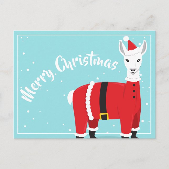 Merry Christmas Llama Animal Santa Postcard (Front)
