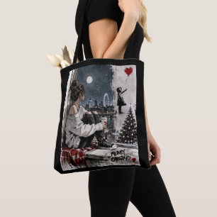 Merry Christmas London Night Skyline Tote Bag
