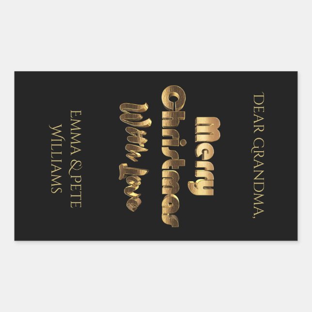 Merry Christmas Love Elegant Black Gold Typography Sticker (Front)