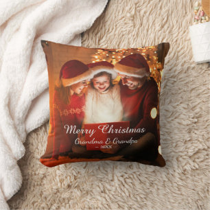 Merry Christmas Love Grandma Grandpa Photo Throw Pillow