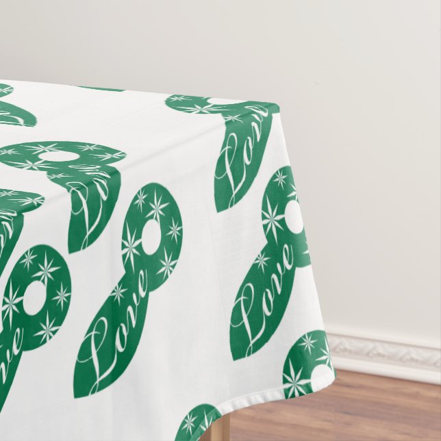 Merry Christmas Love Green White  Tablecloth (In Situ)
