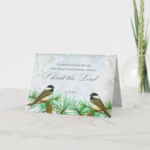 Merry Christmas Luke Bible Scripture Chickadees Card