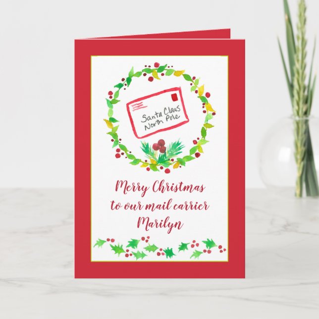 Merry Christmas Mail Carrier Custom Name Card (Front)