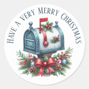 Merry Christmas mailbox add text  Classic Round Sticker