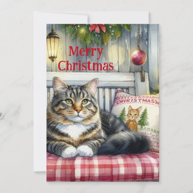 Merry Christmas Maine Coon Cat Holiday  Card (Front)