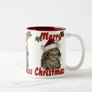 Merry Christmas Maine Coon Cat Two-Tone Coffee Mug