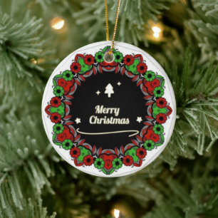 Merry Christmas mandala designs Ceramic Ornament