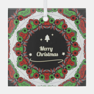 Merry Christmas mandala designs Glass Ornament