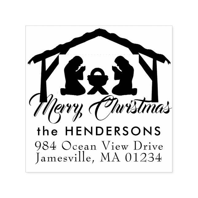 Merry Christmas Manger Scene Return Address Self-inking Stamp (Design)