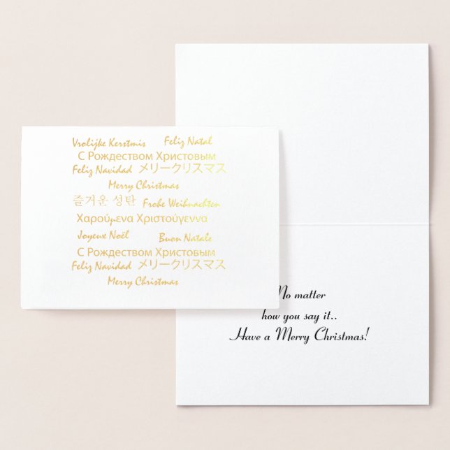 Merry Christmas Many Languages Typography Foil Card (Display)