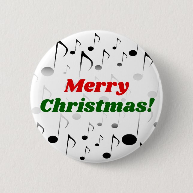 "Merry Christmas!" + Many Musical Notes Pattern 2 Inch Round Button (Front)