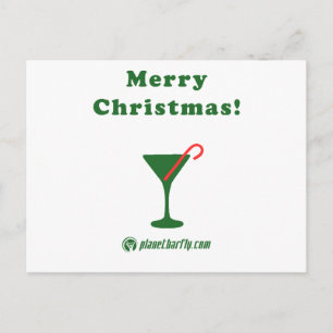 Merry Christmas Martini with Candy Cane Holiday Postcard