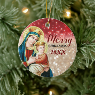 Merry Christmas   Mary virgin   Ceramic Ornament