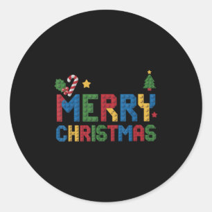 Merry Christmas Master Builder Kids Building Block Classic Round Sticker