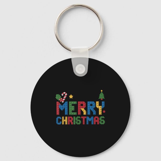 Merry Christmas Master Builder Kids Building Block Keychain (Front)