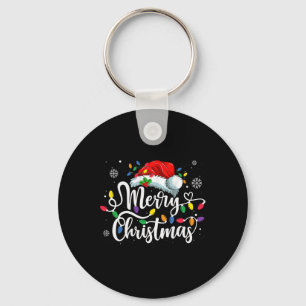 Merry Christmas Matching Family Santa Hat Lights X Keychain