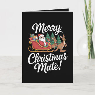 Merry Christmas Mate Santa Sleigh Kangaroo Xmas Card