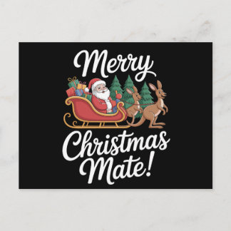 Merry Christmas Mate Santa Sleigh Kangaroo Xmas Holiday Postcard