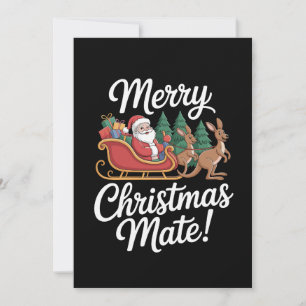Merry Christmas Mate Santa Sleigh Kangaroo Xmas Invitation