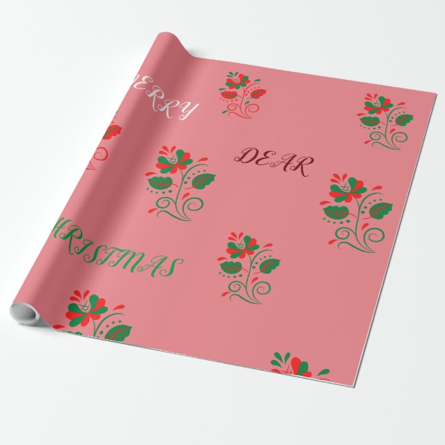  Merry Christmas Matte  Pink  Wrapping Paper (Unrolled)