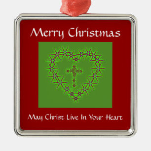 MERRY CHRISTMAS MAY JESUS LIVE IN YOUR HEART METAL ORNAMENT