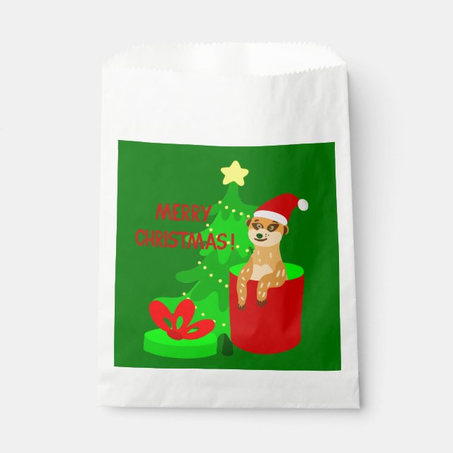 merry christmas meerkat santa funny favour bag (Front)