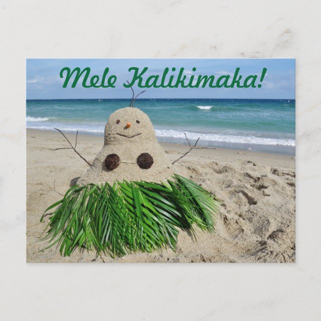 Merry Christmas/ Mele Kalikimaka Snowman Sandman Holiday Postcard (Front)