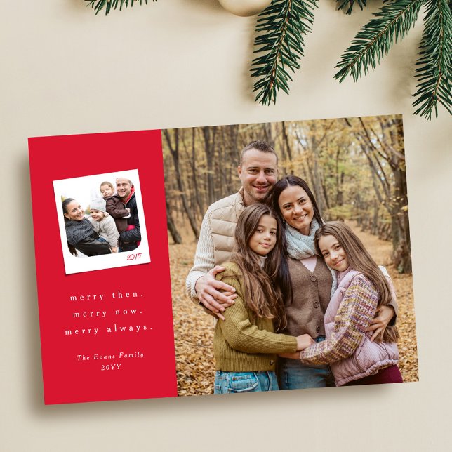 Merry Christmas memories three photo red Holiday Card (Creator Uploaded)