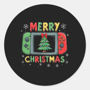 Merry Christmas Men Boys Kids Gaming Gamer Xmas Fu Classic Round Sticker